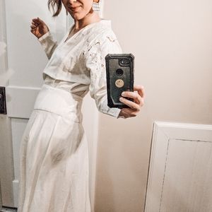 BOHO White Lace Dress Embroidery Wrap Dress EUC